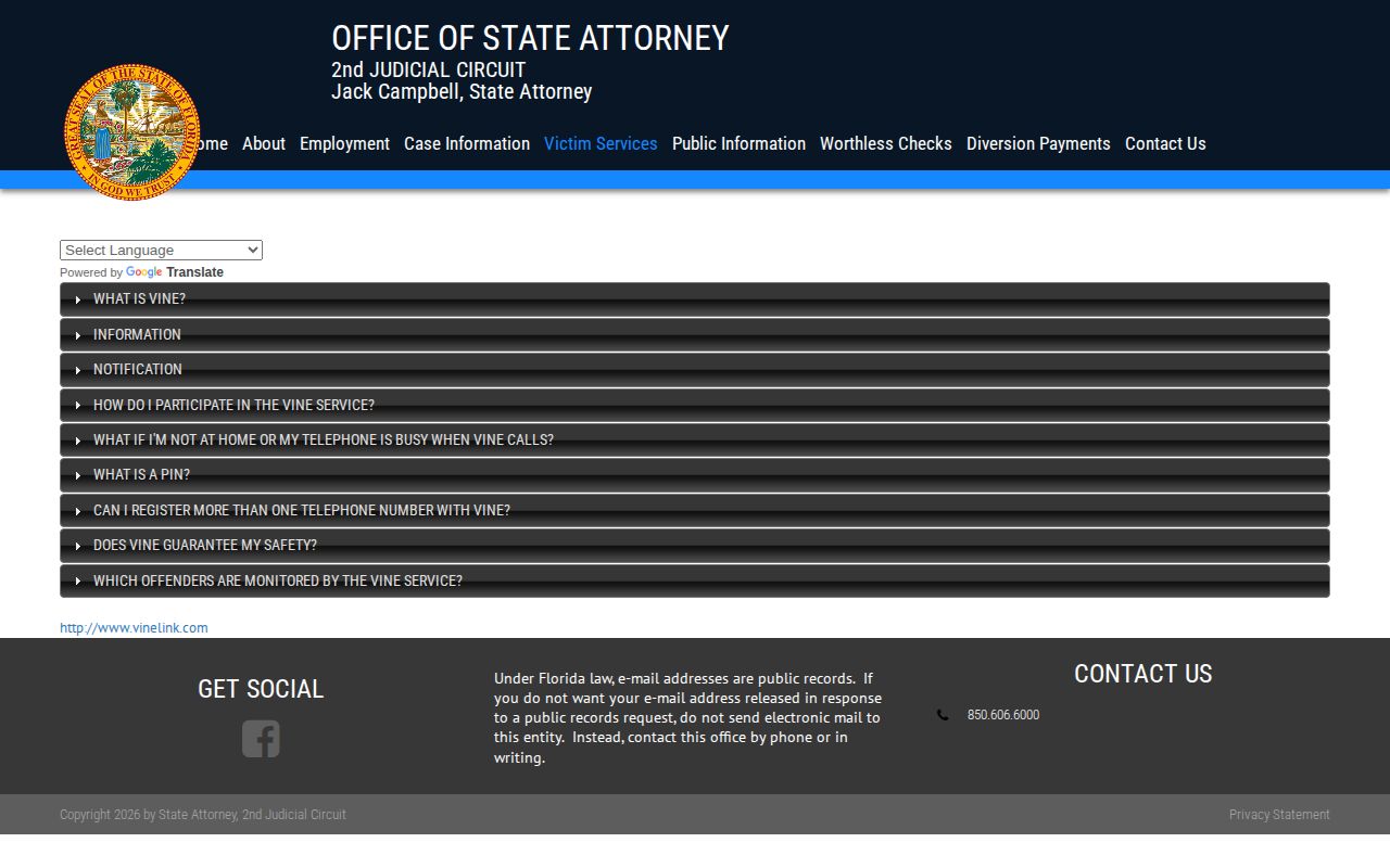 Florida VINE program description covering county jails and confidential registration