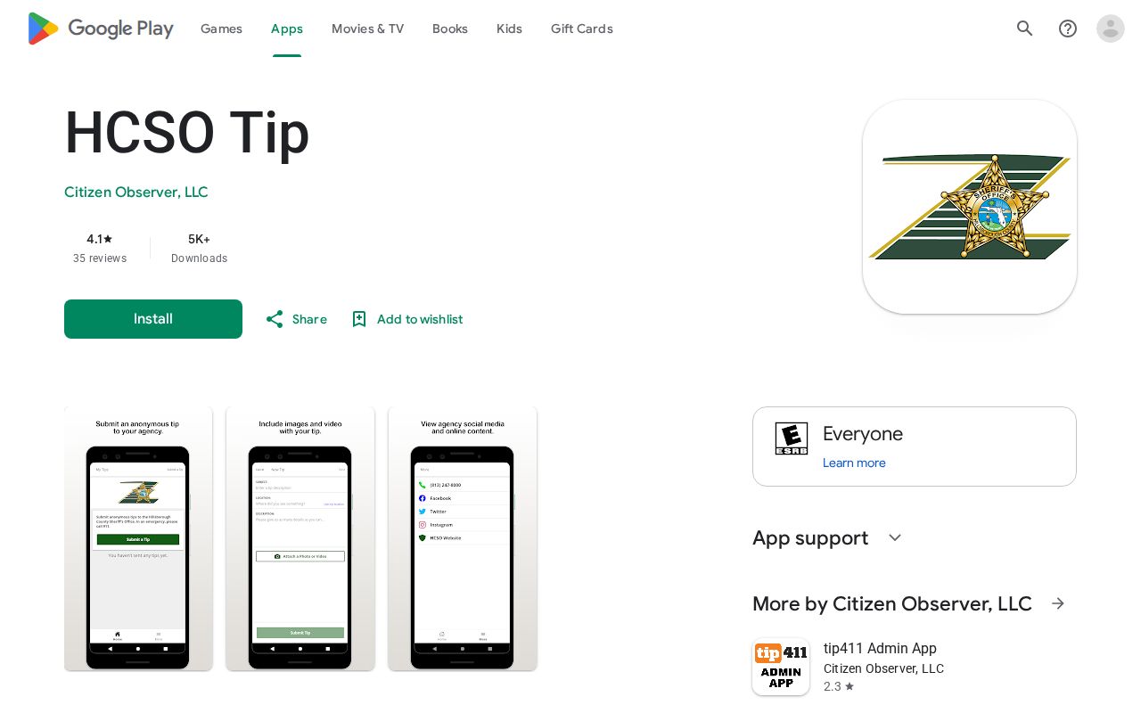Official HCSO Tip app identity and anonymous reporting purpose